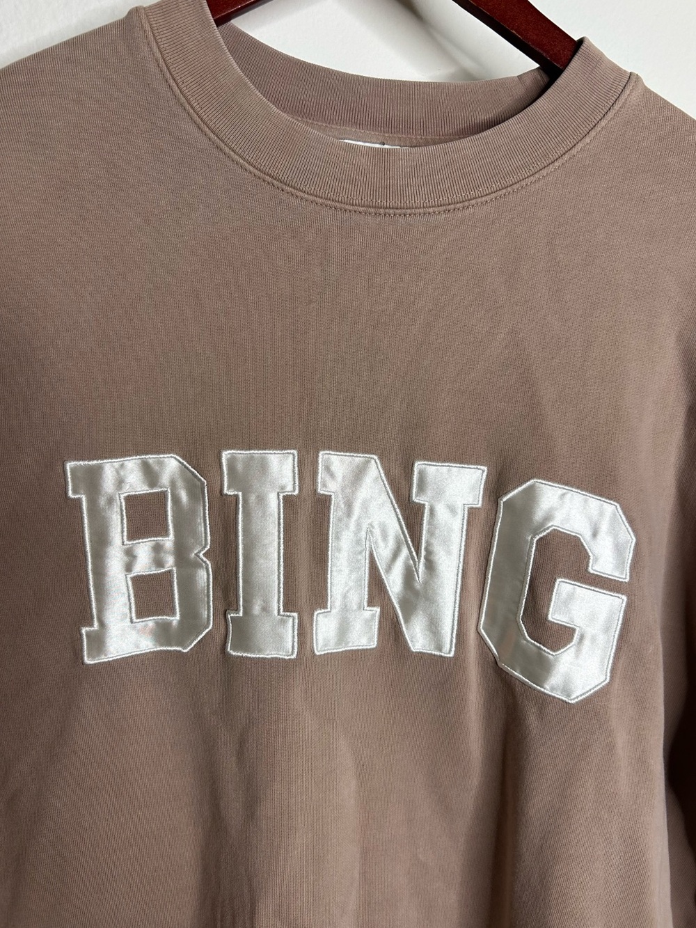 Anine Bing 100% Cotton Oversized Tyler 'BING' Spellout Sweatshirt in Tan - Picture 8 of 16